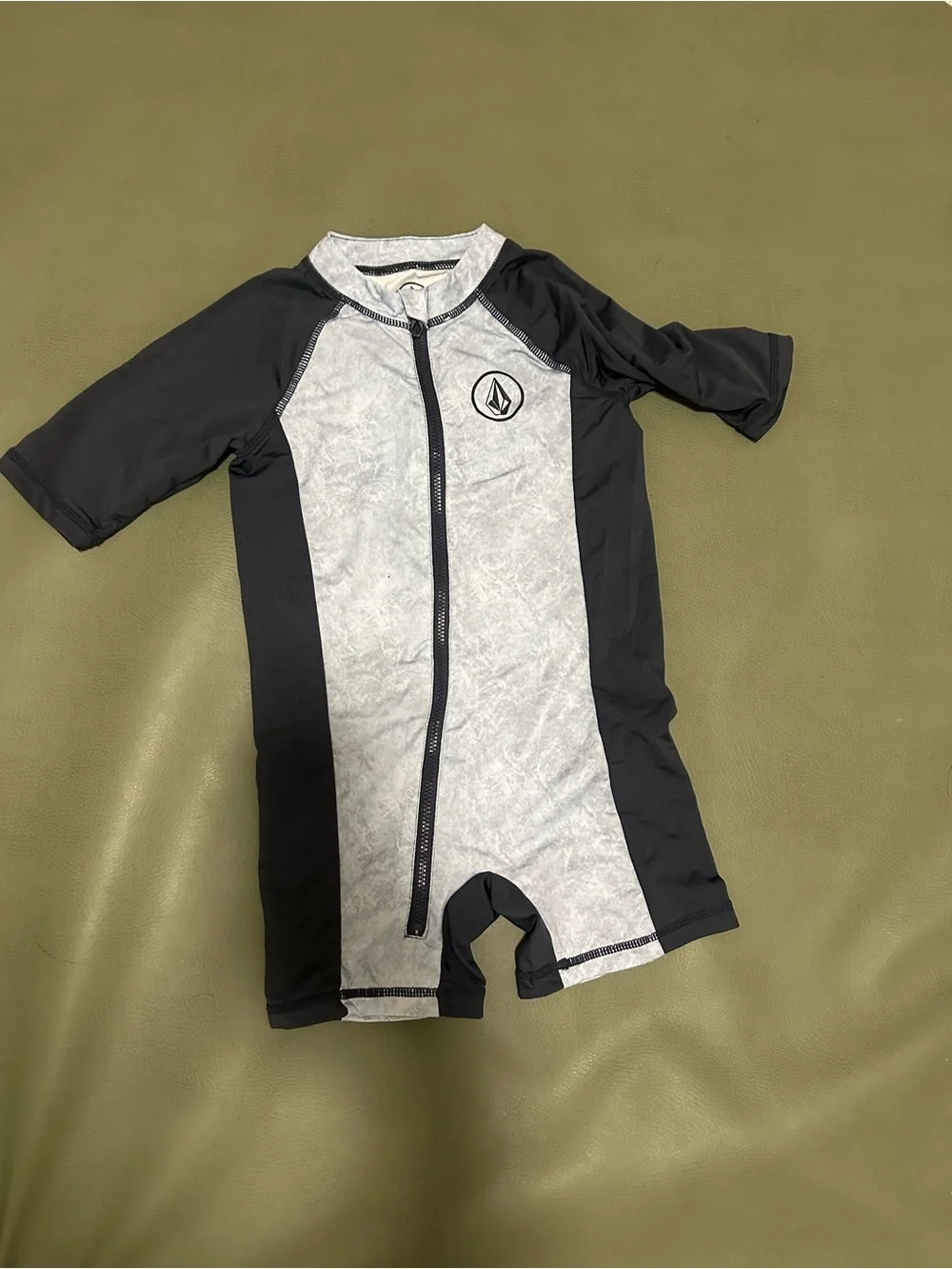 Volcom Kids Black & Gray Short Sleeve Zip Front Swim One Piece